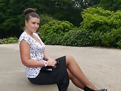 Sexy Karen raises a few shoe fetish desires as she poses outdoors in a lovely pair of silky...