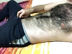 Very hairy boy soft dick massage and hairy chest touch big full salute