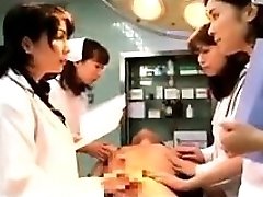Lustful Japanese doctors putting their hands to work on a t