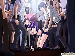 Sweetie Japanese anime gangbang in the public display