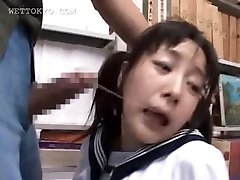 Dark Haired asian mouth fucked hard in college library