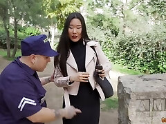 Dressed like a police officer dude finds 2 foreign girls to have sex with