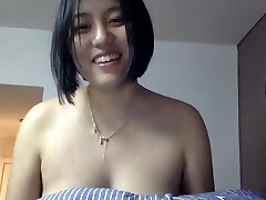 Hairy Chinese chick milks and spreads ass on Skype (part 1)