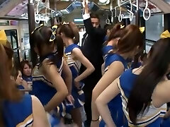 Crazy Asian Fuck Fest in Public Bus with Hot Cheerleaders