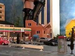 sexy giantess stomping city in high heels and footwear