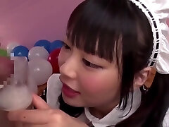 Airi Natsume Looking Uber-sexy A In Maid Costume Swallows Cum From A Glass
