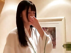 A beautiful Japanese beauty with long ebony hair gives a blowjob and then takes a internal cumshot POV Two uncensored