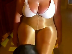 Spandex Angel - Oiled up immense tits & shiny pantyhose