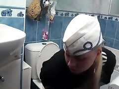 Russian Girl pooping on rest room
