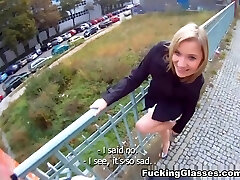 Blonde ultra-cutie tricked into outdoor sex