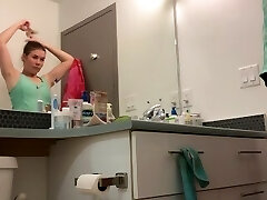 Hidden Camera- slim college athlete cleaning douche then showering
