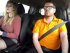 Fake Driving School 34F Boobs Bouncing in driving lesson