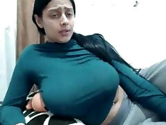 Bengali white nymph exposing her huge melons in cam