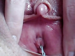 Extreme close-up masturbation with huge clitoris wet orgasm