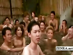 Subtitled Japanese gyaru bath orgy with brilliant cumshot