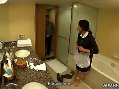 This Chinese maid knows how to relieve stress at work and her globes are superb