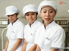 Asian nurses slurping cum out of loaded beefsticks in group