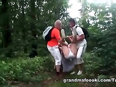 Nasty granny gets forced to hard 3 way