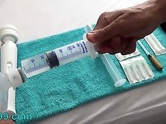 Tortured Girl with Needles Insertion Saline in Tit and Pussy