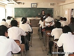 Asian school babe in ropes demonstrates twat upskirt in class