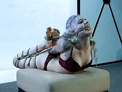 Cute girl in tight bondage crying for mercy