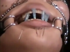 Jap Bbw slave got needles pierced lip to keep her throat shut