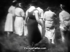 Nasty Mademoiselles get Spanked in Forest (1930s Vintage)
