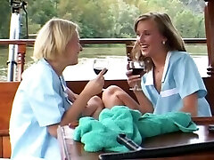 Super-cute Nurses Lucy and Sindy make out on a Boat