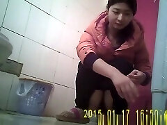 Asian nymph with hairy pussy spied in toilet pissing
