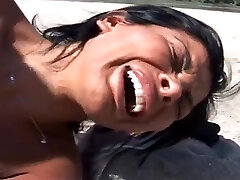 italian stallion pummel on the beach black hair cougar with gorgeous and big tits