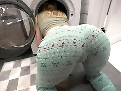 step bro pounded step sister while she is inside of washing machine - creampie