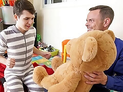 Lad Stepson And Stepdad Family Threesome With Stuffed Bear