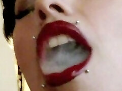 Pierced goth smoker oral job
