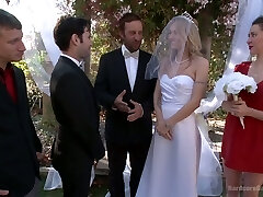 Blind folded bride Natasha Starr is fucked by groom and several studs