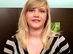 Adorable blonde bbw is about to get fucked in front of the camera, for the very first time