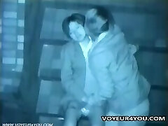 Horny Japanese teen's couple plow on the stairs outdoors