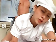 Cute asian nurse gash fucked deep by her patient