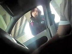 Man in the car frightened amateur with fuck-stick flashing