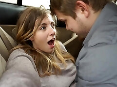 My crazy girlfriend and me having adventure fucking in car and got caught