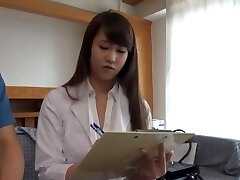 Clothed sex in missionary with a horny Japanese nurse with congenital cupcakes