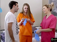 Intern nurse Chloe Temple and her greatest GF examine stepbrother's stiffy