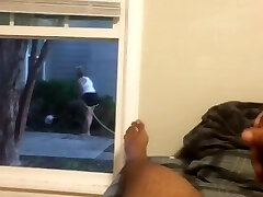 Masturbating off in front of window while neighbor is outside 