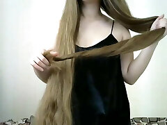 Splendid Long Haired Hairplay, Striptease and Brushing