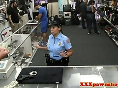 Real cop flashes her udders to pawnbroker for cash