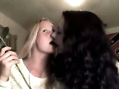 Hot blonde and brunette strip, smooch, fondle and finger each