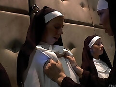 Sinful nuns with sugary-sweet bubble asses are ready for anal dilation and onanism