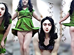 Green Wondrous Sundress Cute Shemale Ladyboy Hot Body Sexy Dancer Cosplayer Model