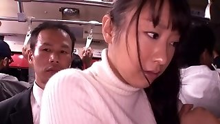 Asian mega-bitch gets crammed in a crowded public bus