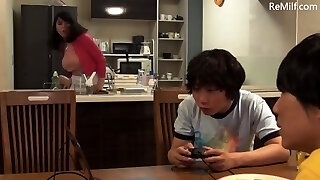Japanese mom is treated sexually by both her son-in-law's homie