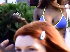 Candid boobs: slim busty black women blue tops 1